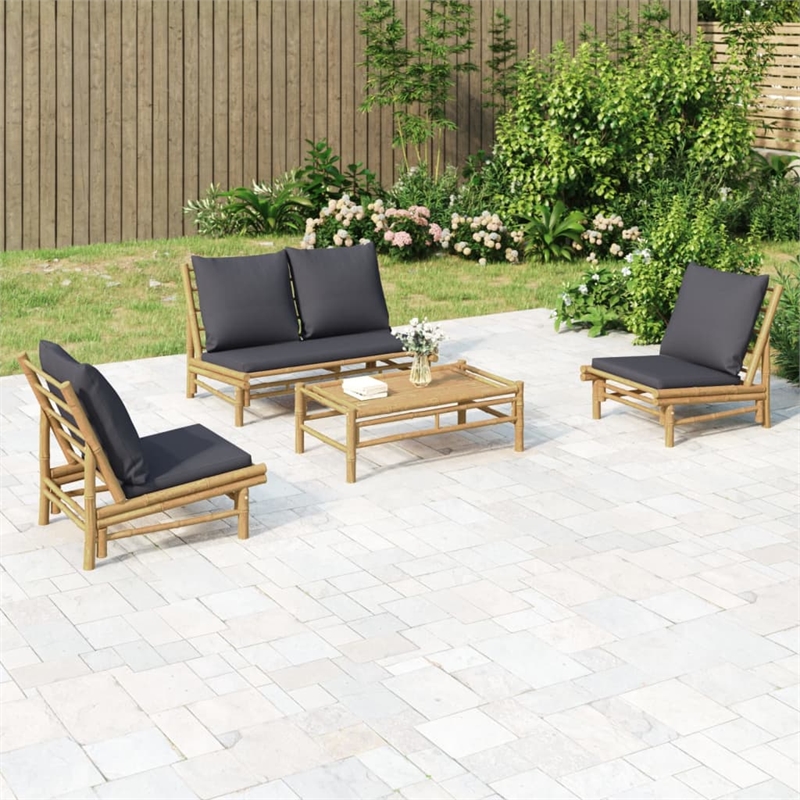 vidaXL 4 Piece Bamboo Small Garden Lounge Set in Gray/Natural