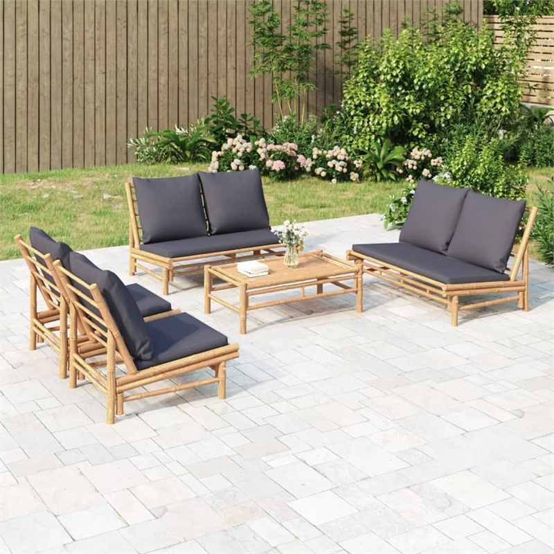 vidaXL 5 Piece Bamboo Medium Garden Lounge Set in Gray