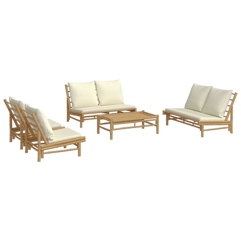 vidaXL 5 Piece Bamboo Garden Lounge Set in White/Cream/Natural
