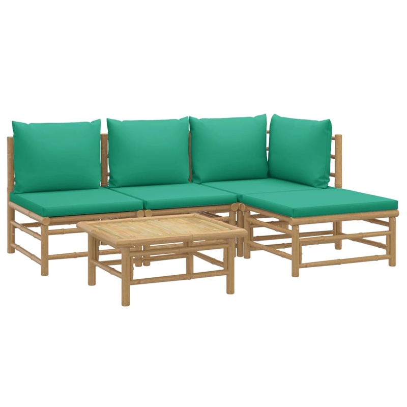 vidaXL 5 Piece Bamboo Medium Garden Lounge Set in Green/Natural