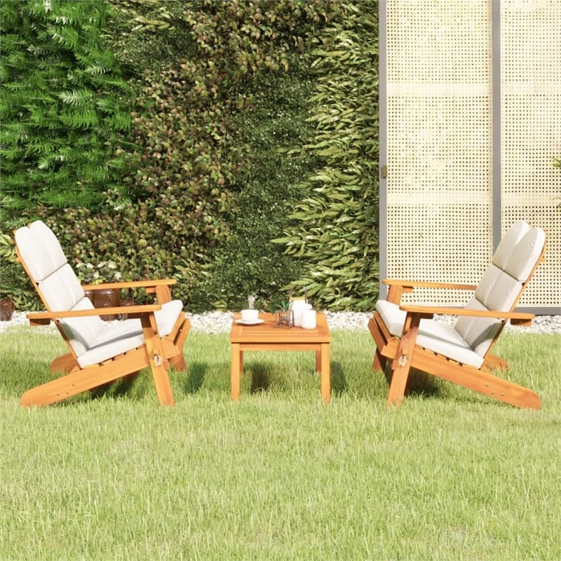 vidaXL 3 Piece Solid Acacia Wood Garden Lounge Set in White/Cream/Natural