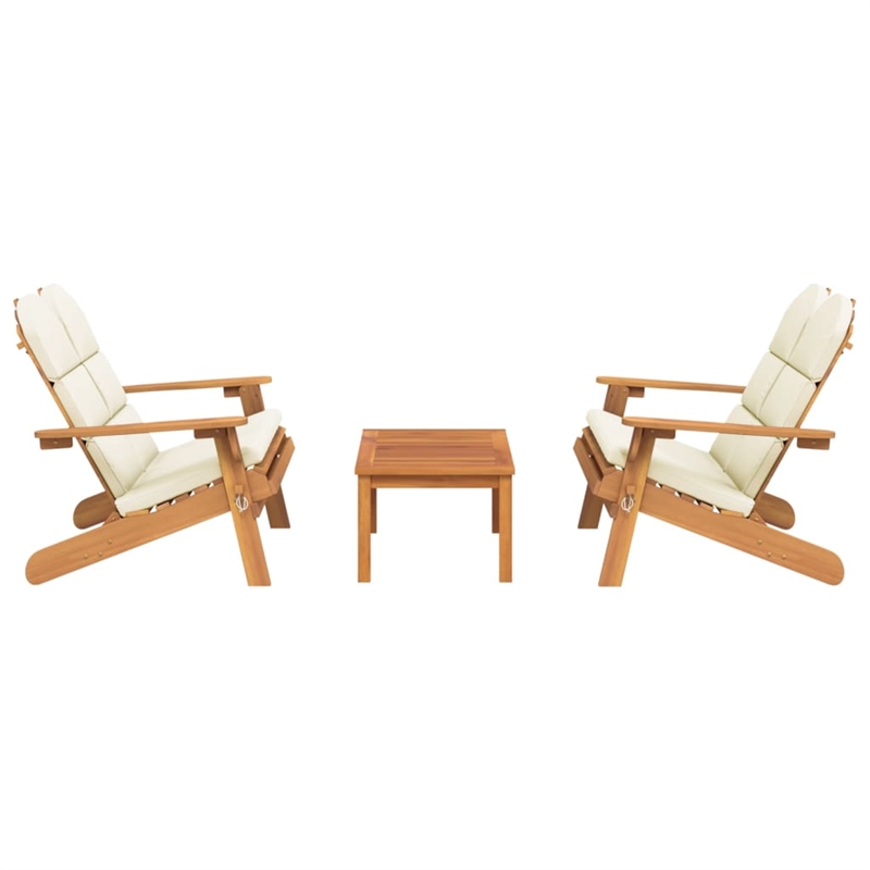 vidaXL 3 Piece Solid Acacia Wood Garden Lounge Set in White/Cream/Natural