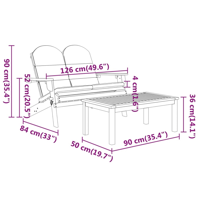 vidaXL 3 Piece Solid Acacia Wood Garden Lounge Set in White/Cream/Natural