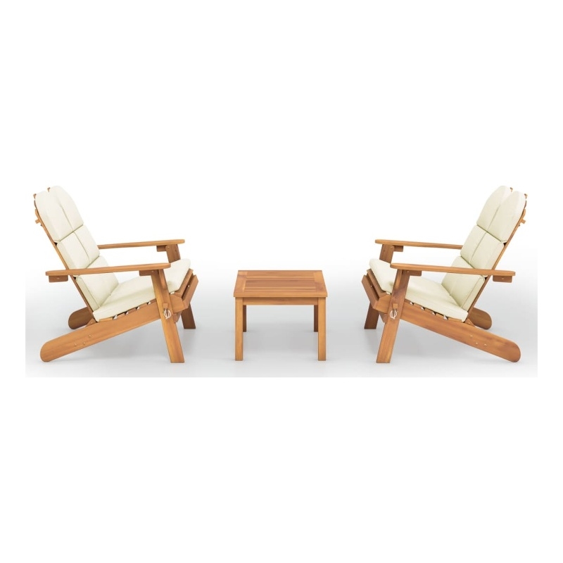 vidaXL 3 Piece Solid Acacia Wood Garden Lounge Set in White/Cream/Natural