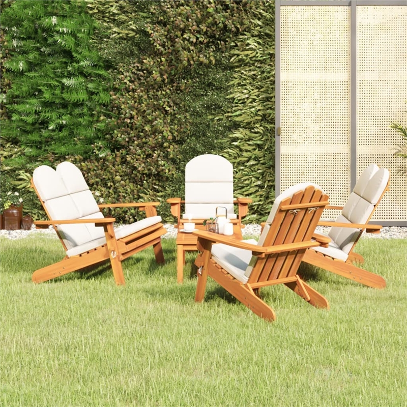vidaXL 5 Piece Solid Acacia Wood Garden Lounge Set in White/Cream/Natural