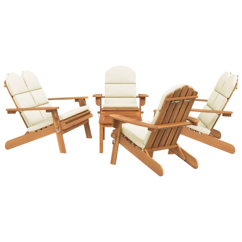 vidaXL 5 Piece Solid Acacia Wood Garden Lounge Set in White/Cream/Natural