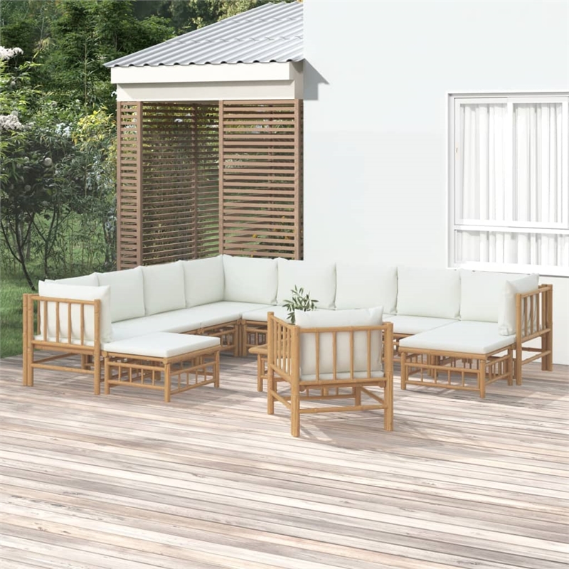 vidaXL 12 Piece Bamboo Large Garden Lounge Set in White/Cream