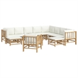 vidaXL 12 Piece Bamboo Large Garden Lounge Set in White/Cream