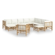 vidaXL 12 Piece Bamboo Large Garden Lounge Set in White/Cream