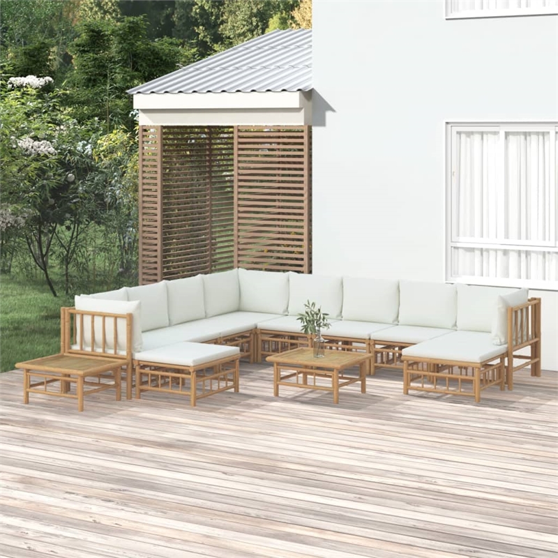 vidaXL Bamboo Medium Garden Lounge Set in White/Cream