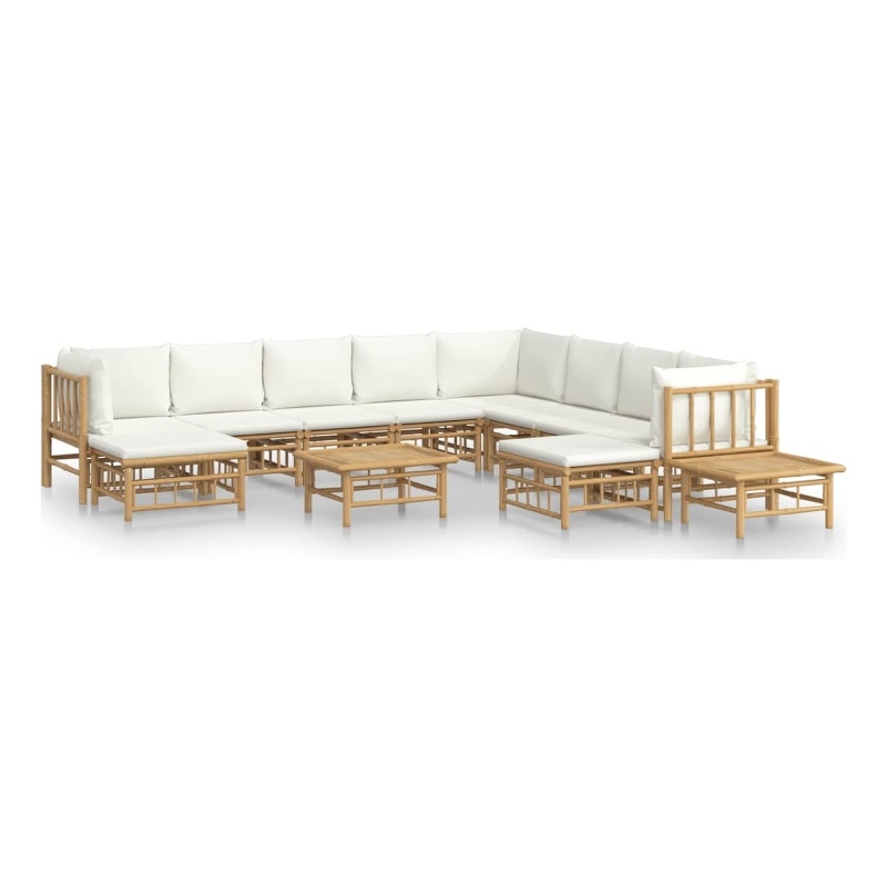 vidaXL Bamboo Medium Garden Lounge Set in White/Cream