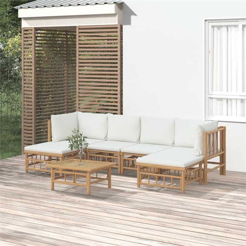vidaXL 7 Piece Bamboo Garden Lounge Set in White/Cream