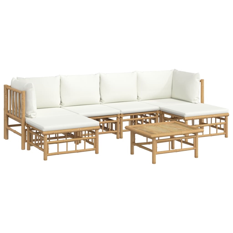 vidaXL 7 Piece Bamboo Garden Lounge Set in White/Cream