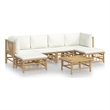 vidaXL 7 Piece Bamboo Garden Lounge Set in White/Cream
