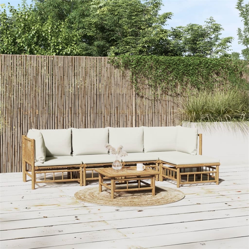 vidaXL 6 Piece Bamboo Garden Lounge Set in White/Cream/Natural