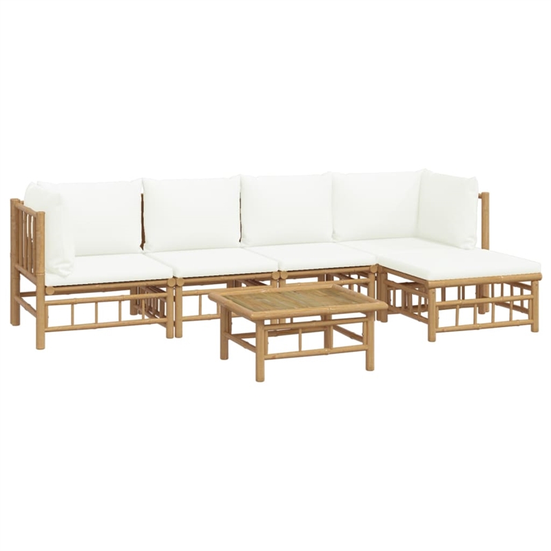 vidaXL 6 Piece Bamboo Garden Lounge Set in White/Cream/Natural