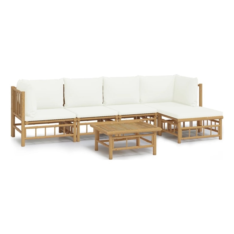 vidaXL 6 Piece Bamboo Garden Lounge Set in White/Cream/Natural