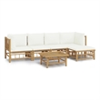 vidaXL 6 Piece Bamboo Garden Lounge Set in White/Cream/Natural