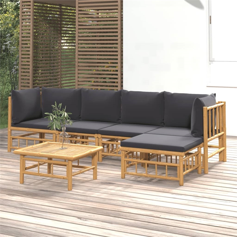 vidaXL 6 Piece Bamboo Garden Lounge Set in Gray/Natural