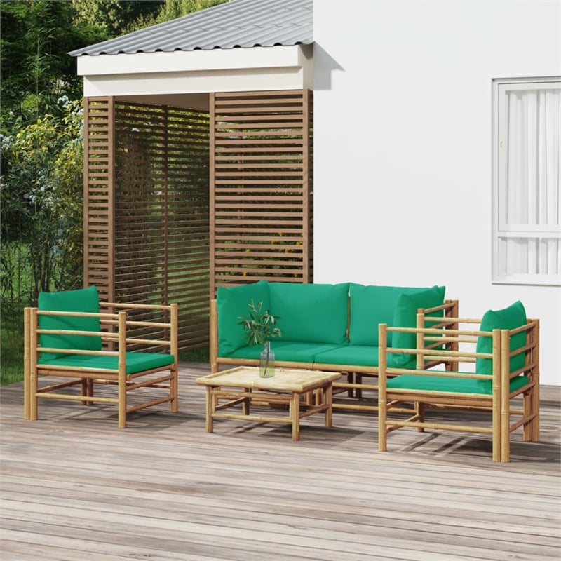 vidaXL 5 Piece Bamboo Medium Garden Lounge Set in Green/Natural