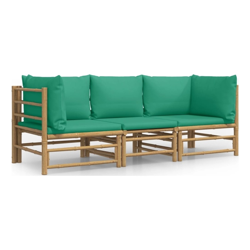 vidaXL 3 Piece Bamboo Small Garden Lounge Set in Green/Natural