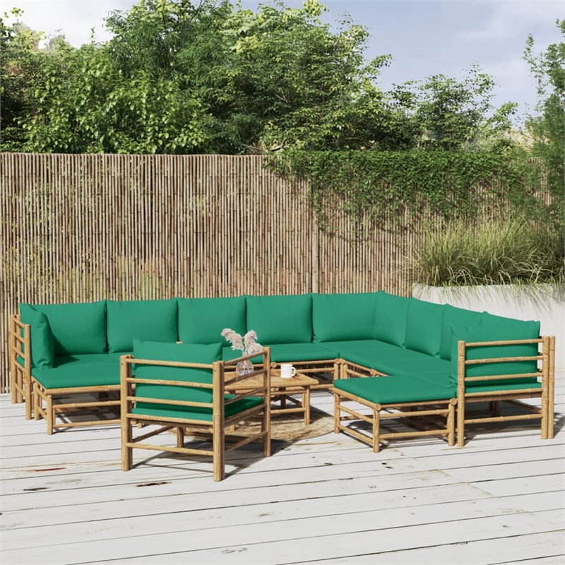 vidaXL 12 Piece Bamboo Garden Lounge Set in Green/Natural