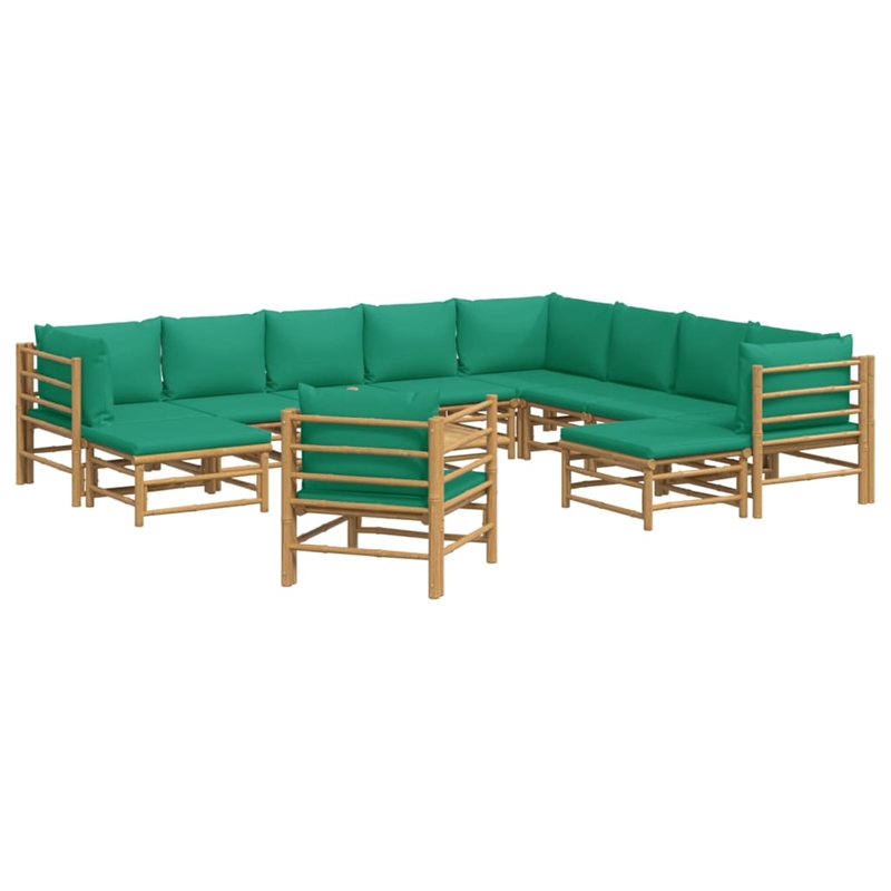 vidaXL 12 Piece Bamboo Garden Lounge Set in Green/Natural