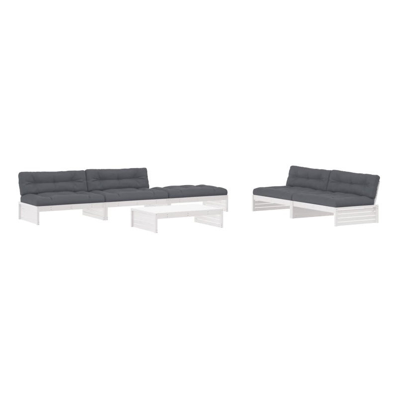 vidaXL 6 Piece Wood Garden Lounge Set in White/Anthracite