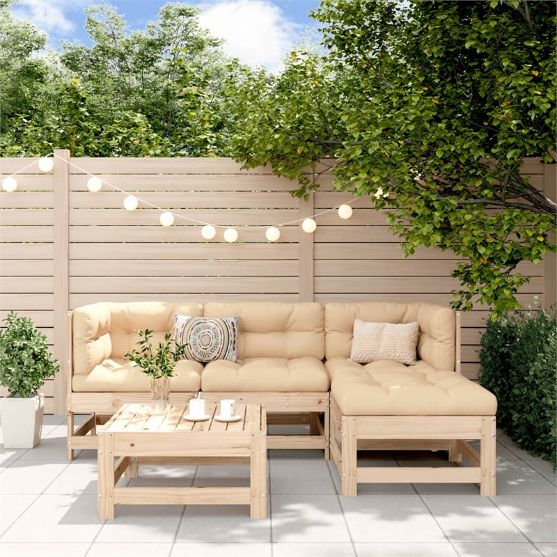 vidaXL 5 Piece Wood Medium Garden Lounge Set in Natural
