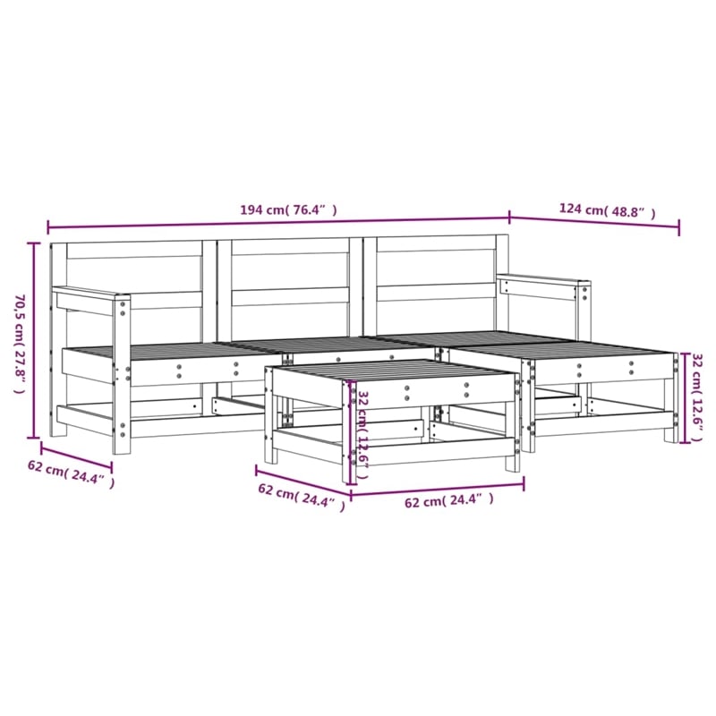 vidaXL 5 Piece Wood Garden Lounge Set in Natural