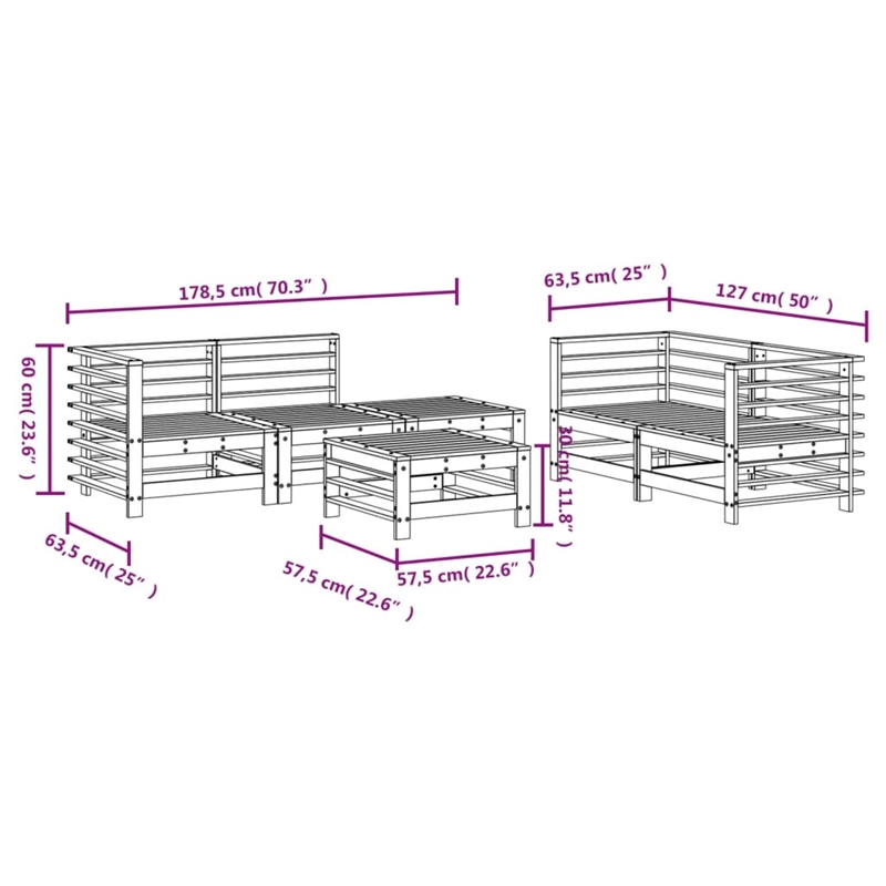 vidaXL 6 Piece Wood Garden Lounge Set in Natural
