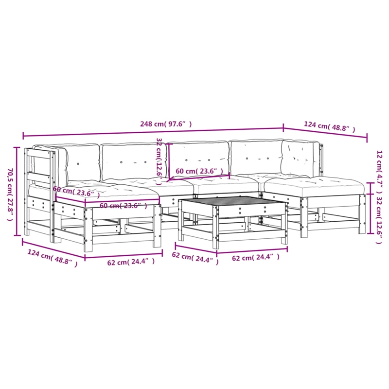 vidaXL 7 Piece Wood Garden Lounge Set in White/Anthracite