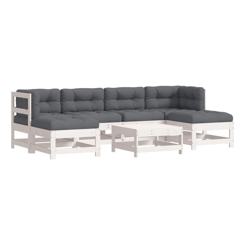 vidaXL 7 Piece Wood Garden Lounge Set in White/Anthracite