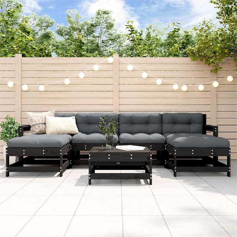 vidaXL 7 Piece Wood Garden Lounge Set in Black