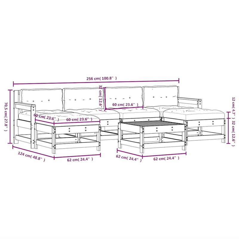 vidaXL 7 Piece Wood Garden Lounge Set in Black