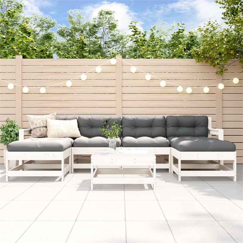 vidaXL 7 Piece Wood Garden Lounge Set in White