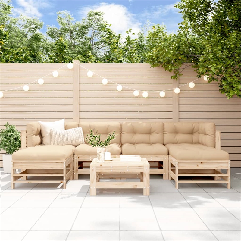 vidaXL 7 Piece Wood Garden Lounge Set in Natural/Beige