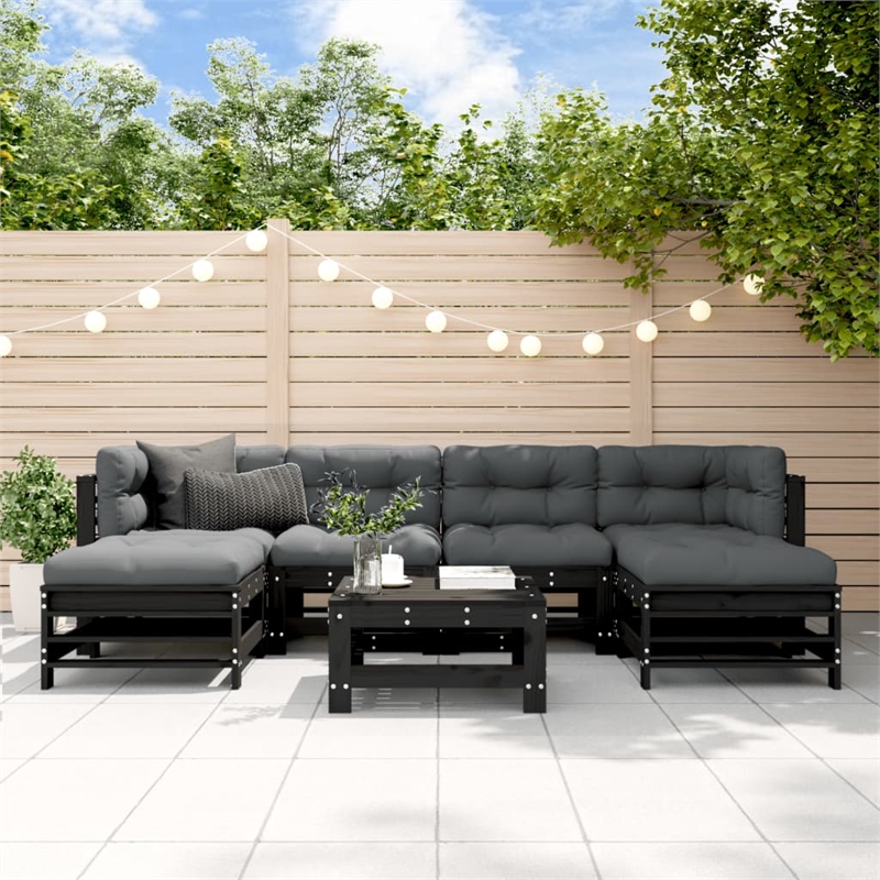 vidaXL 7 Piece Wood Garden Lounge Set in Black/Anthracite