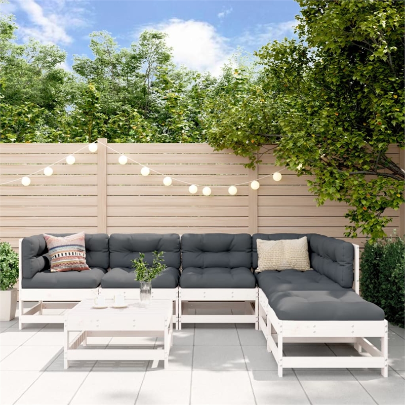 vidaXL 7 Piece Wood Garden Lounge Set in White/Anthracite