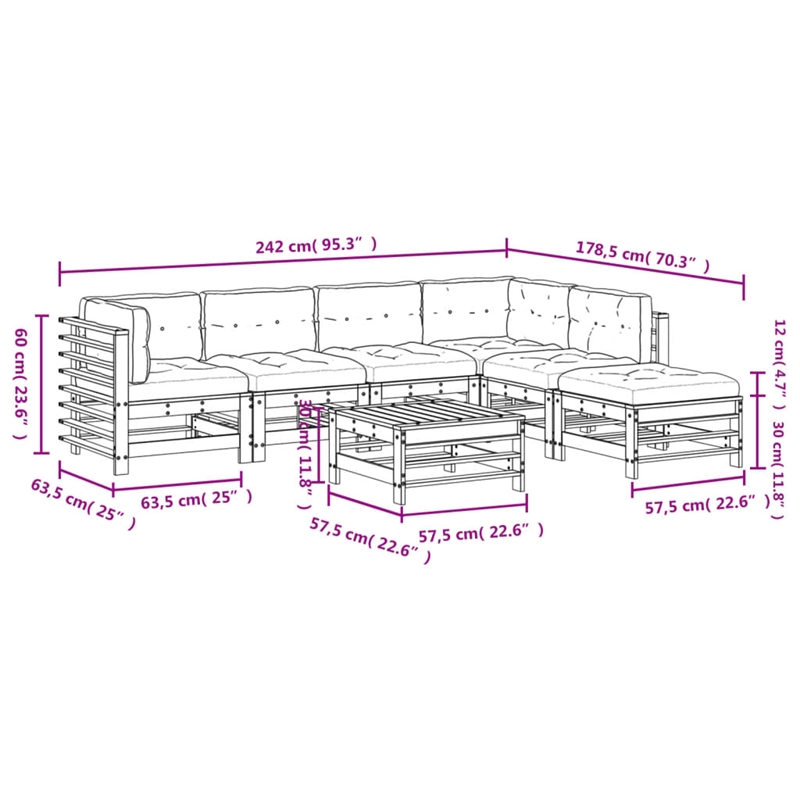 vidaXL 7 Piece Wood Garden Lounge Set in Beige