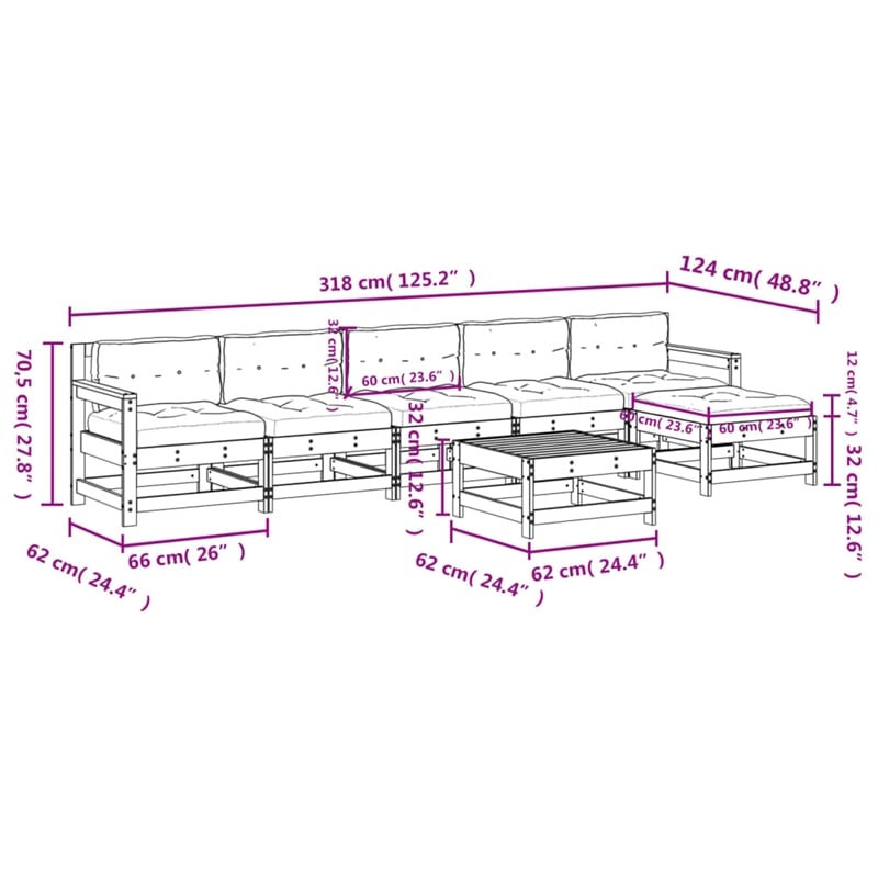vidaXL 7 Piece Wood Garden Lounge Set in Beige