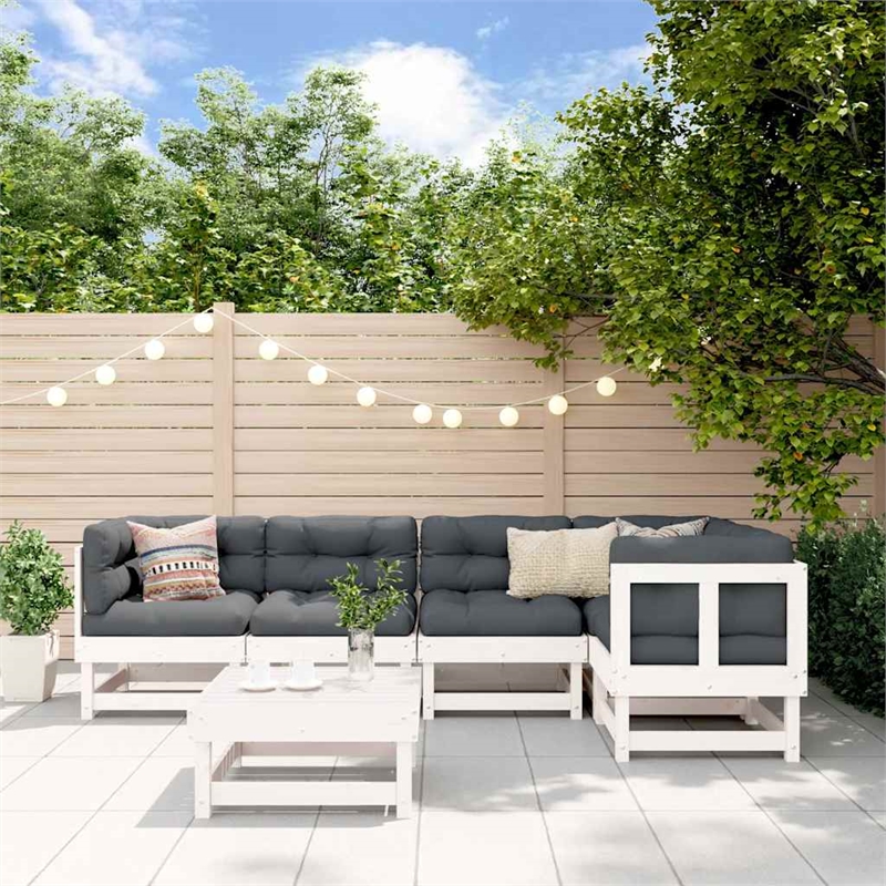 vidaXL 6 Piece Wood Large Garden Lounge Set in White
