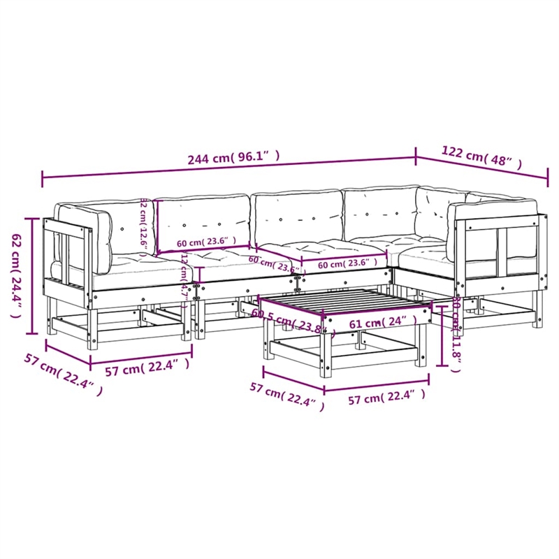 vidaXL 6 Piece Wood Large Garden Lounge Set in White