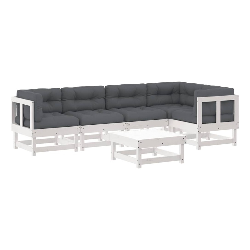 vidaXL 6 Piece Wood Large Garden Lounge Set in White