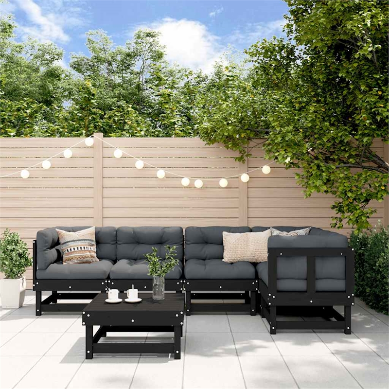 vidaXL 6 Piece Wood Small Garden Lounge Set in Black/Anthracite