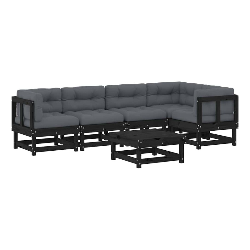 vidaXL 6 Piece Wood Small Garden Lounge Set in Black/Anthracite