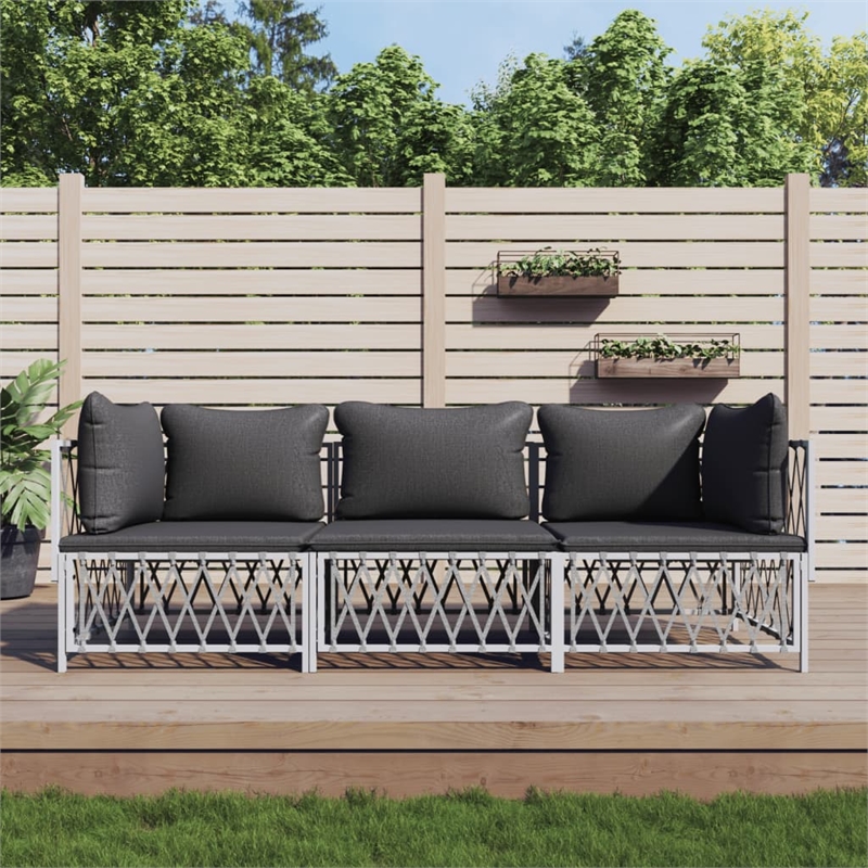 vidaXL 3 Piece Steel Garden Lounge Set in White/Gray