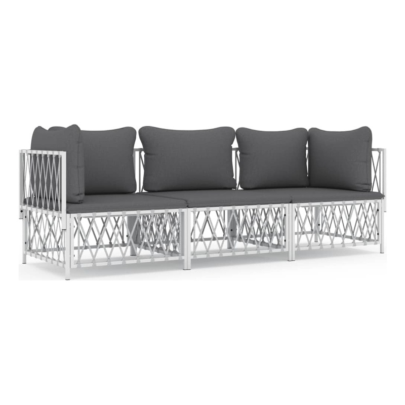 vidaXL 3 Piece Steel Garden Lounge Set in White/Gray