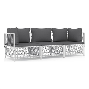 vidaXL 3 Piece Steel Garden Lounge Set in White/Gray