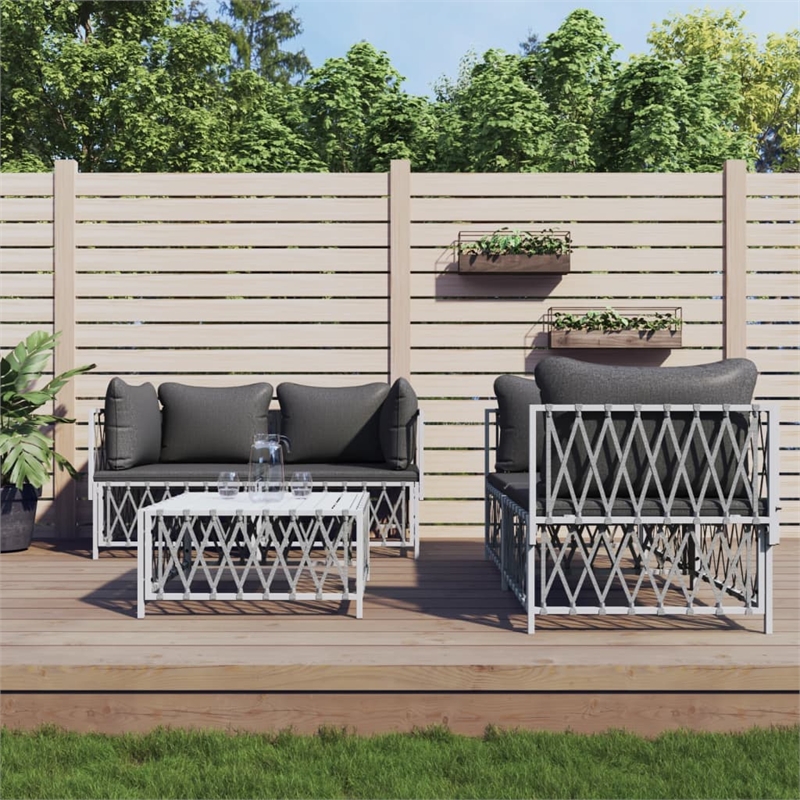 vidaXL 5 Piece Steel Garden Lounge Set in White/Gray